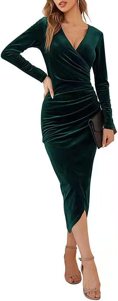 Damen Wickelkleid mit figurumspielendem Schnitt und elegantem V-Ausschnitt EB