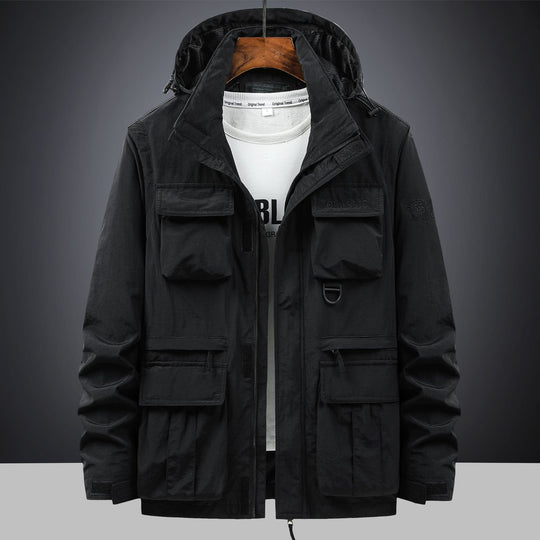 Men's  tactical hooded field parka with multi-pocket utility front and D-ring EB