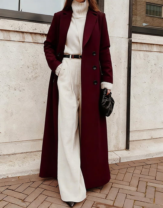Damen Eleganter Wollmantel mit doppelter Knopfleiste und tiefen Taschen EB