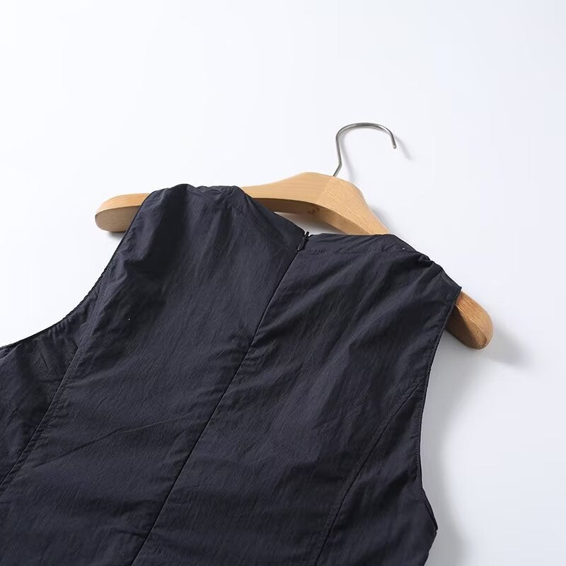 Damen luftiges Maxi-Kleid mit Spaghetti-Trägern und voluminösem Saum EB