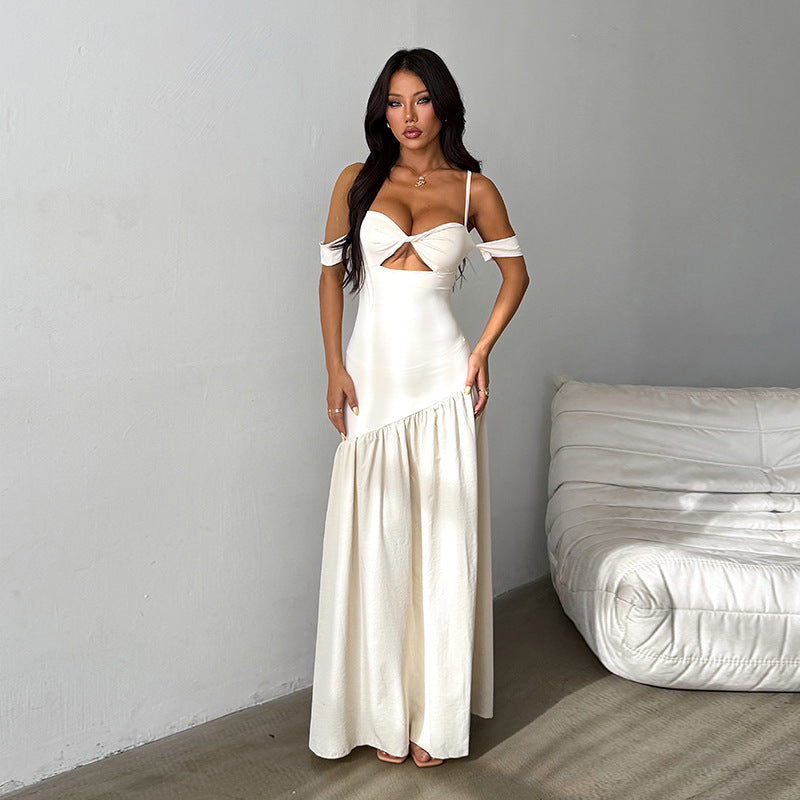 Damen Maxikleid mit schulterfreier Gestaltung und asymmetrischem Design EB
