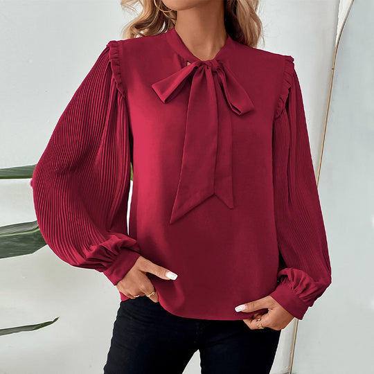 Damen elegante Bluse mit Rüschendetails und Schluppenkragen EB