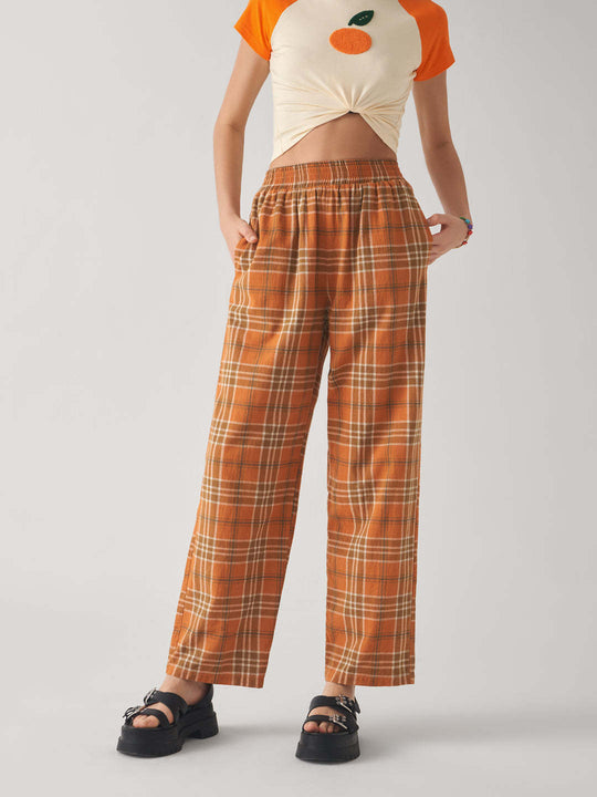 Damen lässige Karottenhose mit elastischem Bund und Karo-Muster EB