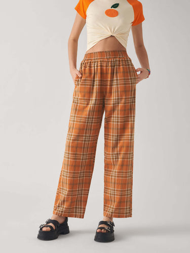 Damen lässige Karottenhose mit elastischem Bund und Karo-Muster EB