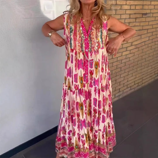 Damen Maxikleid mit buntem Muster und eleganter Stickerei Heidi-Mode