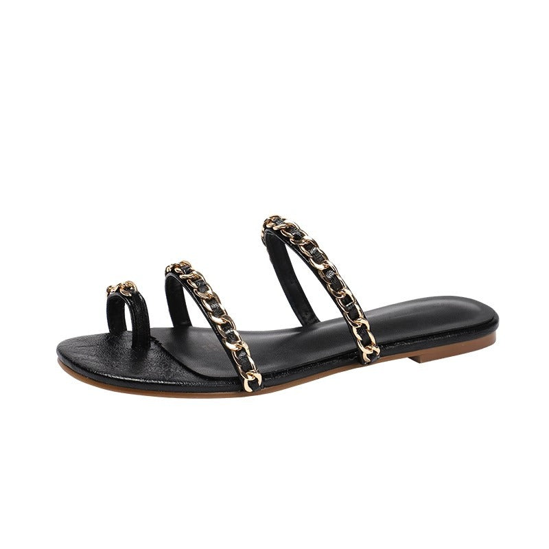 Damen Designer Zehensteg-Sandalen mit elegantem Kettenakzent EB