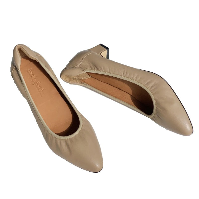 Damen Bequeme spitz zulaufende Ballerinas mit flexiblem Blockabsatz EB