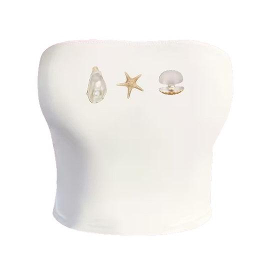 Damen Bandeau-Top im maritimen Design mit muschelförmigen Motiven EB