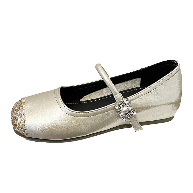 Damen Ballerinas mit modischem Riemen und glitzernder Oberfläche EB