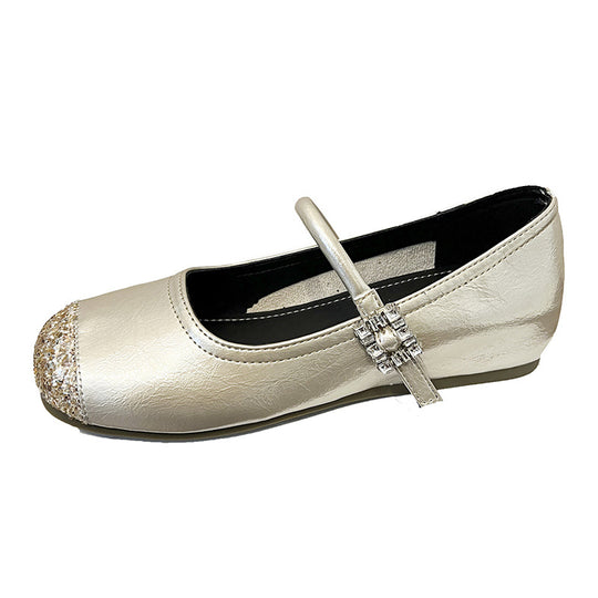 Damen Ballerinas mit modischem Riemen und glitzernder Oberfläche EB