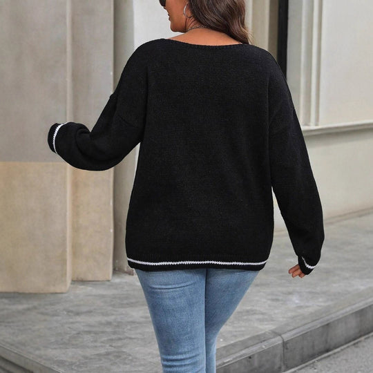Damen Strickpullover mit Ghost-Motiv und V-Ausschnitt EB
