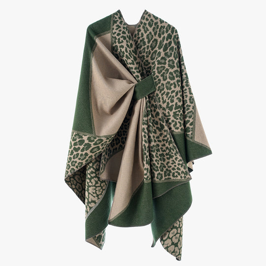 Damen Jacquard-Poncho mit Leopardenmuster und Wollmix-Überwurf EB