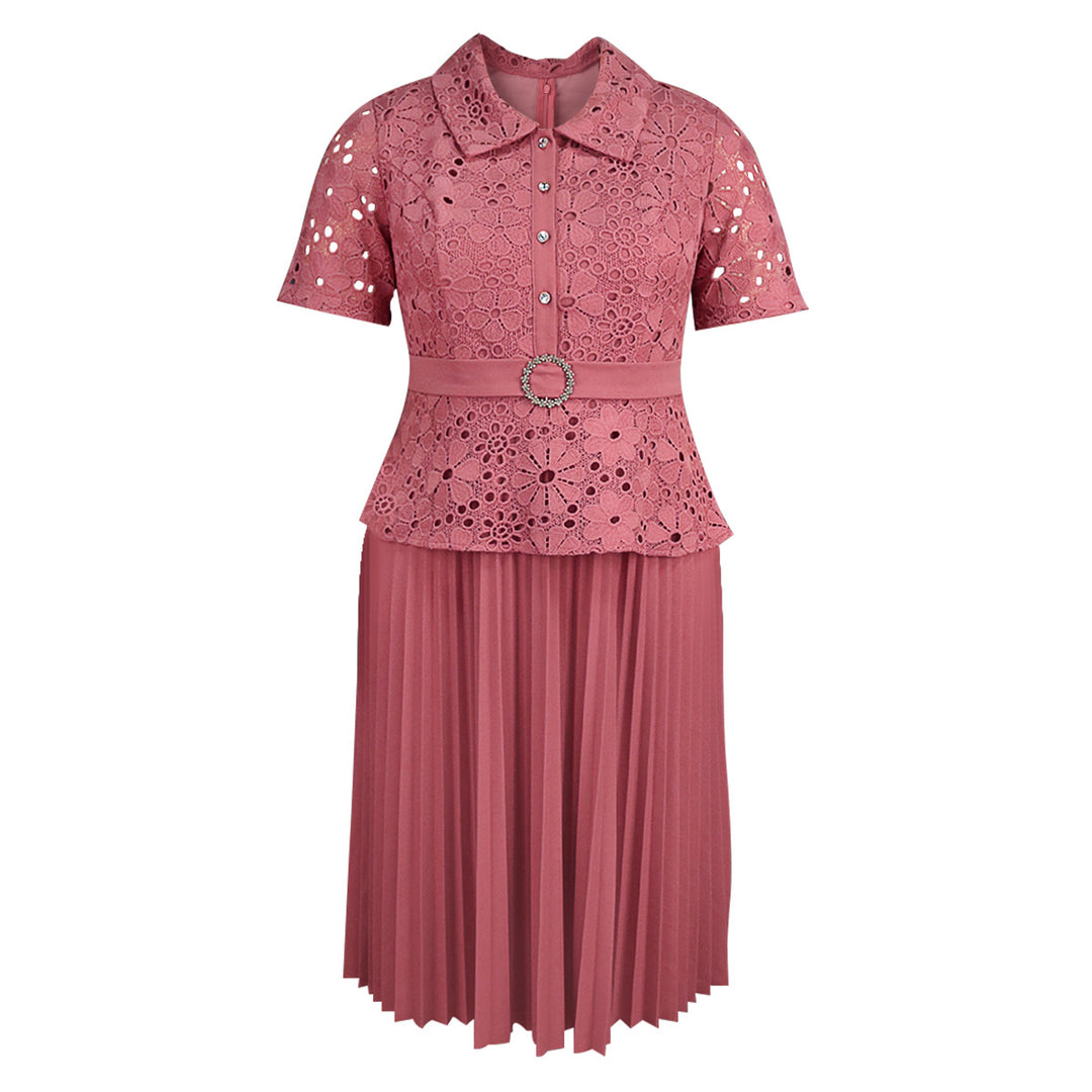 Damen elegantes Spitzenkleid mit Plissee-Rock EB