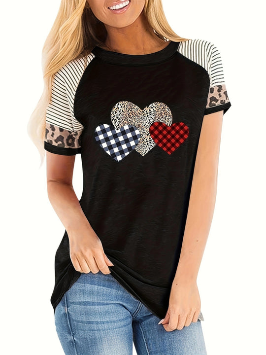 Damen T-Shirt mit Herzmotiv und modischem Streifenmix EB