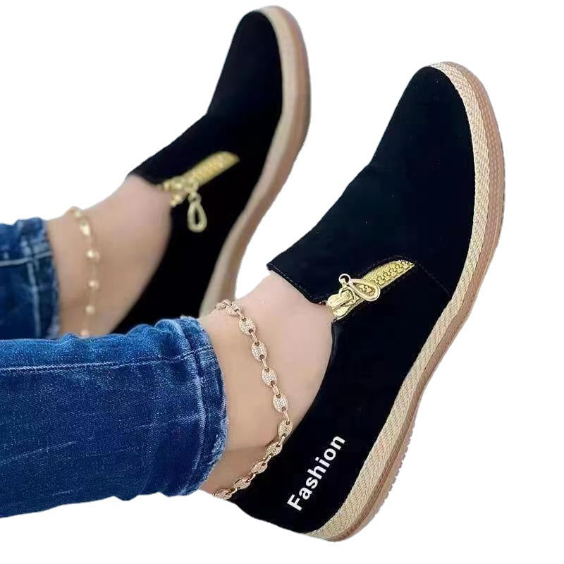 Damen Mokassins mit elegantem Reißverschluss und rutschfester Sohle EB