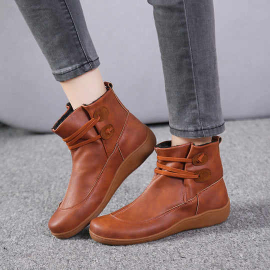 Damen nan gefütterte knöchelhohe Winterstiefelette mit elastischem Zierriemen, dekorativen Knopfdetails und rutschfester Leichtsohle EB