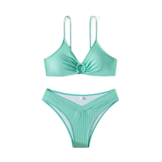 Damen Raffiniertes Bikinitop mit V-Ausschnitt und dekorativem Ring EB