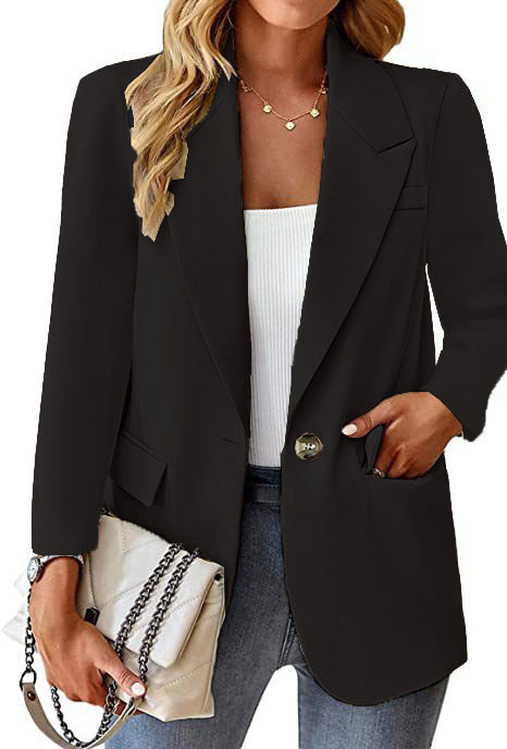 Damen nan taillierter Blazer mit Ein-Knopf-Verschluss Reverskragen und Pattentaschen EB