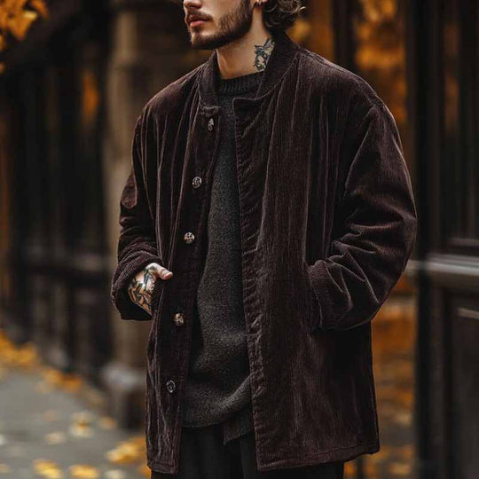 Herren Samtjacke mit Knopfverschluss und praktischen Taschen EB