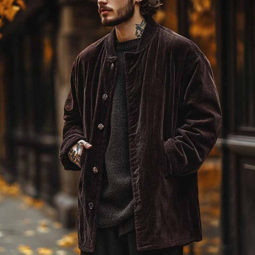 Herren Samtjacke mit Knopfverschluss und praktischen Taschen EB