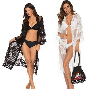 Damen Transparente Häkel-Strandtunika EB