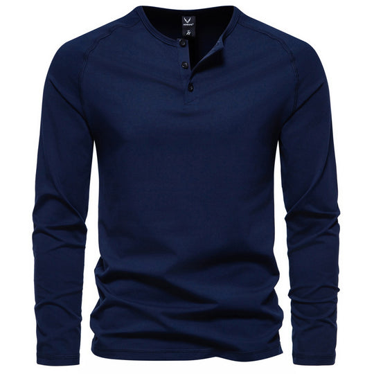 Herren nan langärmeliges Henley-Shirt aus Baumwollmischung mit Knopfleiste und schmaler Schnitt EB