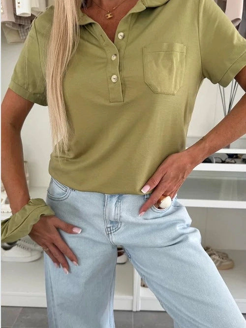 Damen Poloshirt mit Knopfleiste und Brusttasche EB