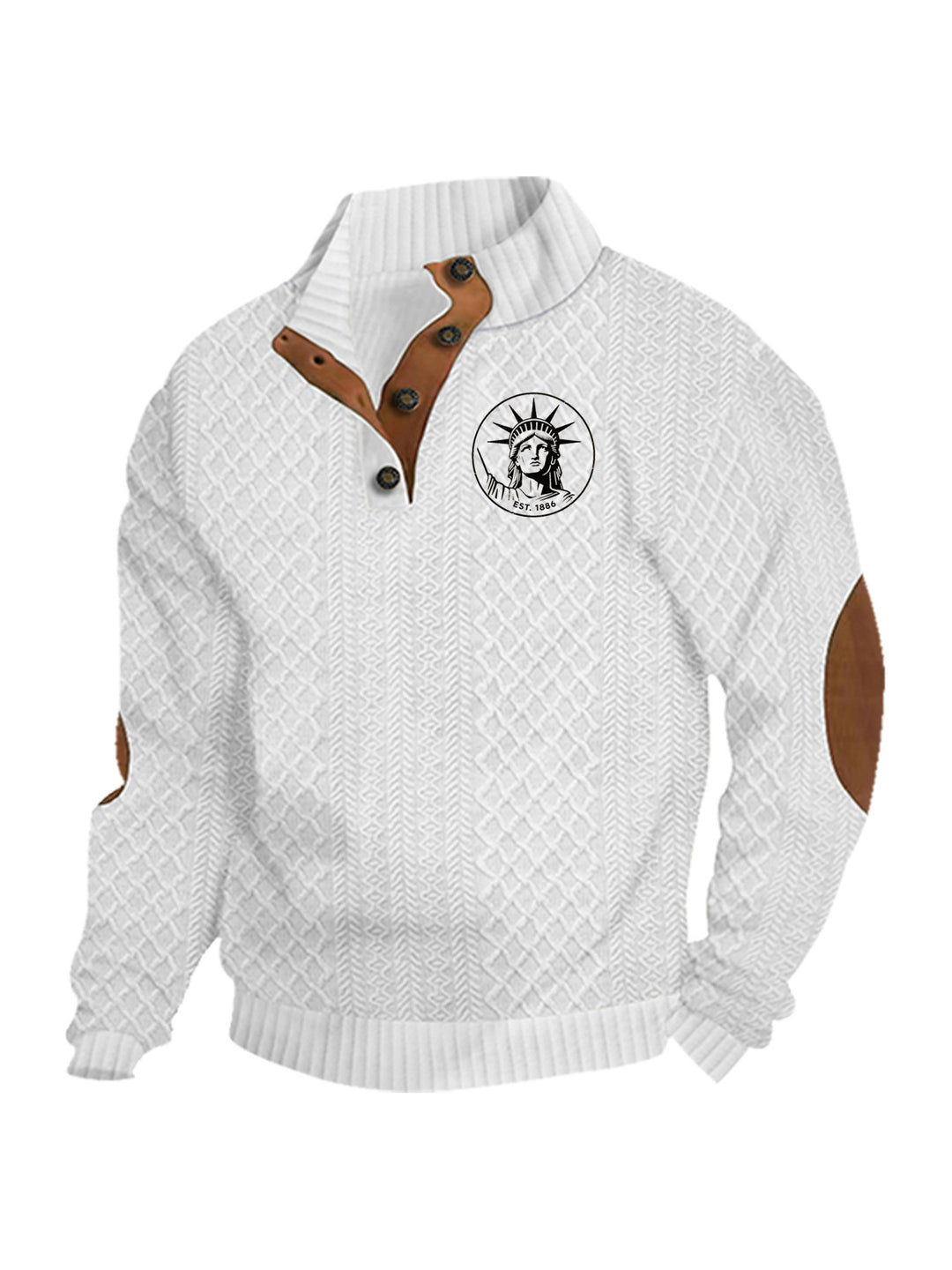 Herren nan Heritage-Strukturpullover mit Stehkragen Lederimitat-Besatz Ellenbogen-Patches und Halbknopfleiste EB