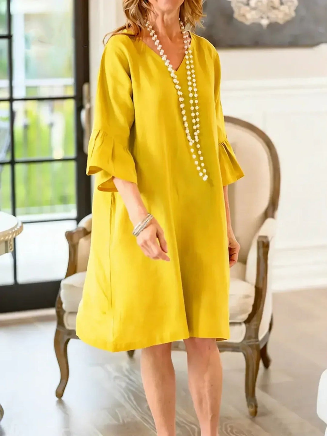 Damen Hüftlanges Freizeitkleid mit modernen Rüschendetails EB