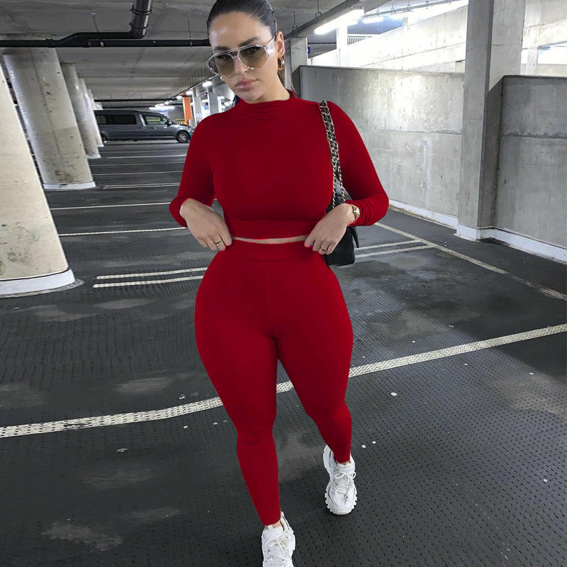 Damen Sportliches Crop-Top und Leggings-Set aus elastischem Material EB