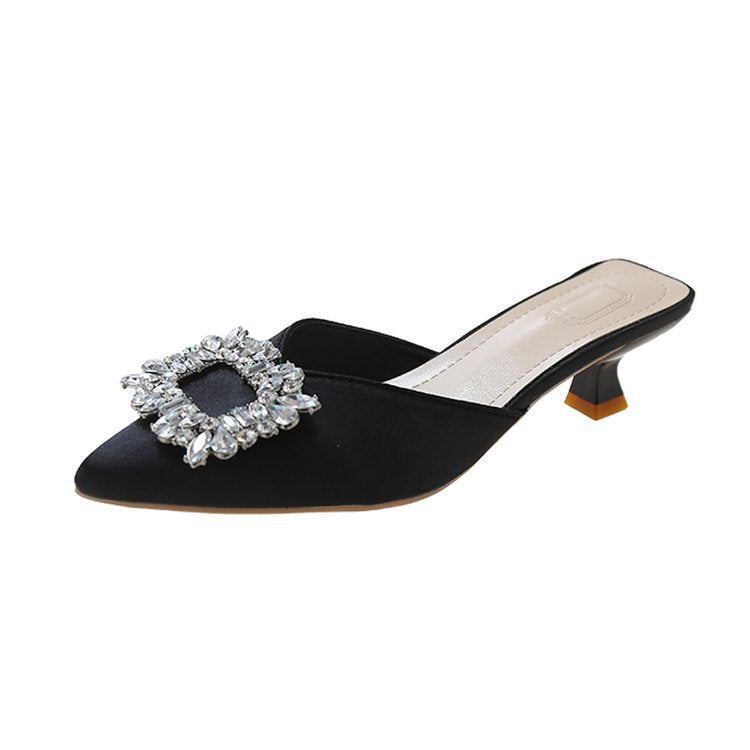 Damen elegante Slingback-Mules mit funkelndem Schmuckdetail EB