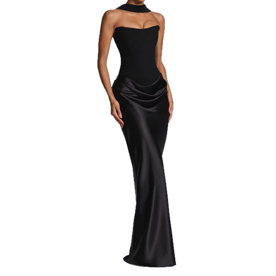 Damen Elegantes Langarm-Maxikleid mit raffinierten Drapierungen EB