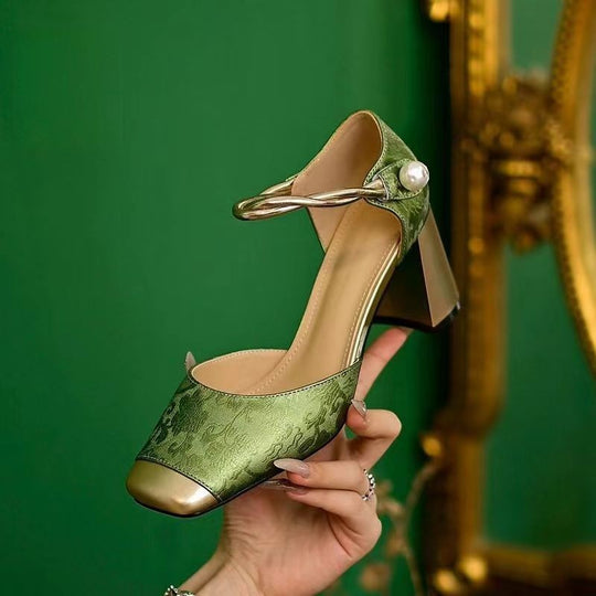 Damen nan elegante Slingback-Pumps mit quadratischer Zehenform, Jacquard-Obermaterial und gedrehtem Schmuckriemen EB