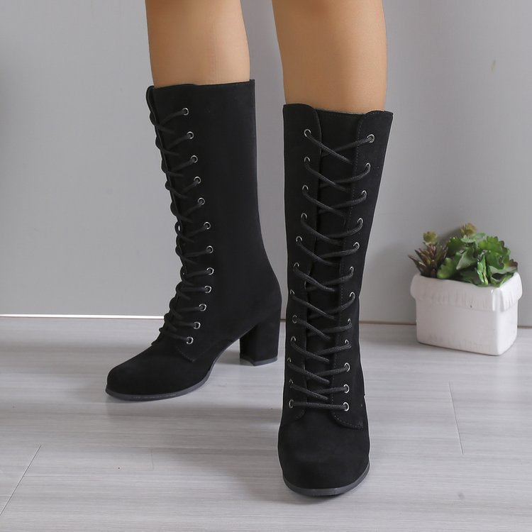Damen Elegante Schnürstiefel mit hohem Absatz und modischem Design EB