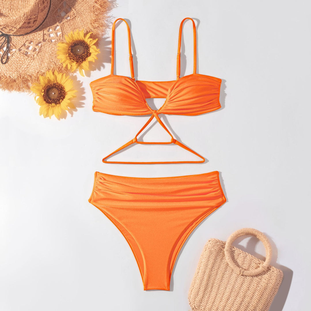 Damen Hochgeschnittener Bikini mit Raffungen und kreativen Schnürdetails EB