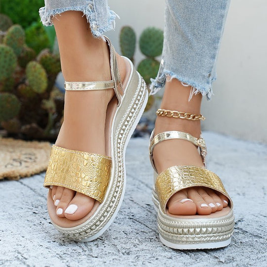 Damen Wedge-Sandaletten mit modischem Korkdesign und komfortablem Fußbett EB
