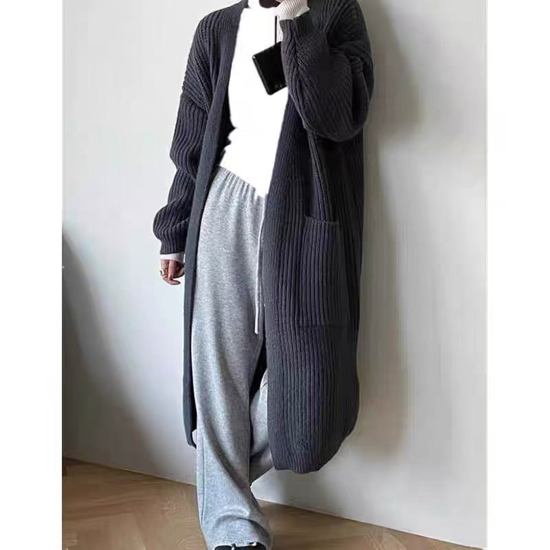 Damen Langer Strick-Cardigan mit tiefen Taschen und luftiger Passform EB