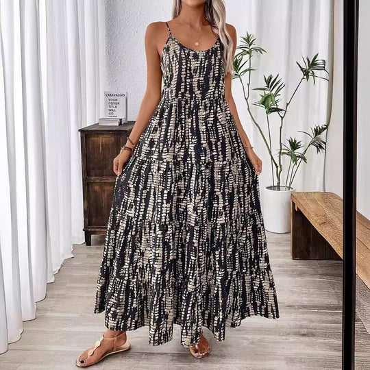 Damen Maxikleid mit leichtem Schnitt und farbenfrohem Druck EB
