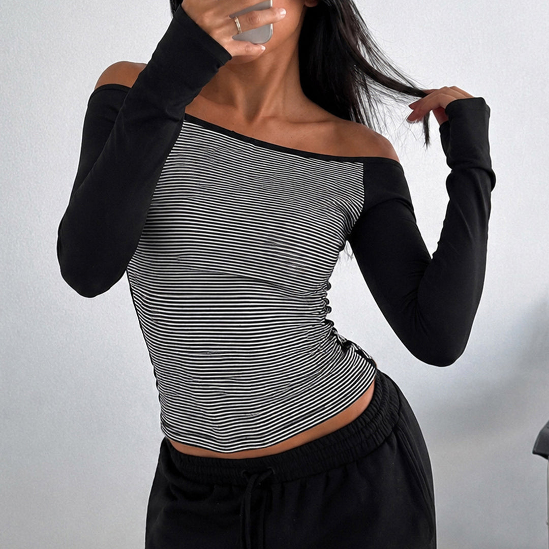 Damen nan figurnahes Raglan-Langarmshirt mit feinem Streifenjersey, schmaler Taille und elastischem Stretchmaterial EB