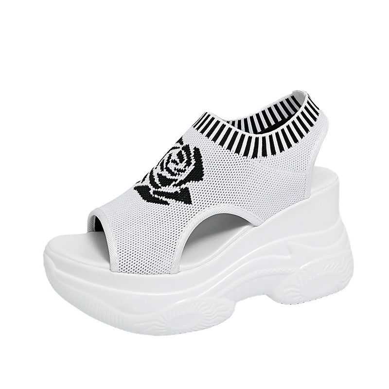 Damen Offene Plateau-Sandalen mit modischem Strickdesign und innovativer Sohle EB
