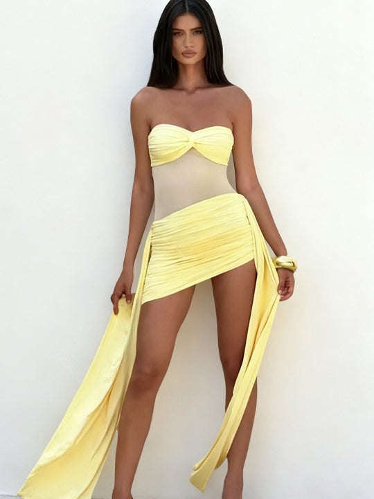 Damen Badeanzug mit schulterfreiem Design und eleganter Drapierung EB