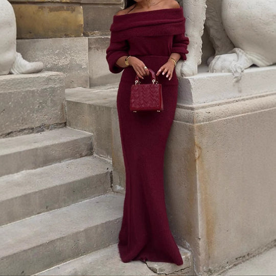 Damen Off-Shoulder Strickkleid mit weiten Ärmeln EB