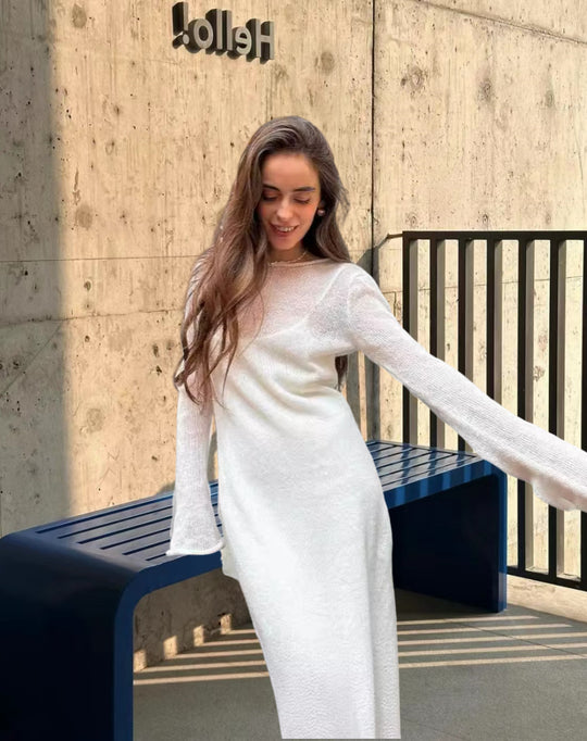 Damen Elegantes Strickkleid mit weitem Schnitt und langen Ärmeln EB