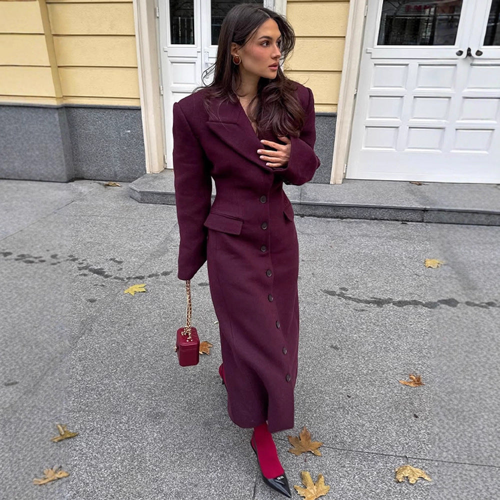 Damen eleganter Wollmantel mit strukturiertem Design und praktischen Taschen EB