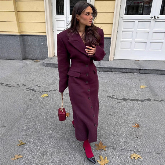 Damen eleganter Wollmantel mit strukturiertem Design und praktischen Taschen EB