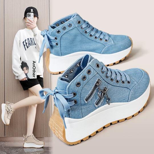 Damen sportive High-Top Sneakers mit modischem Reißverschluss und rutschfester Sohle EB