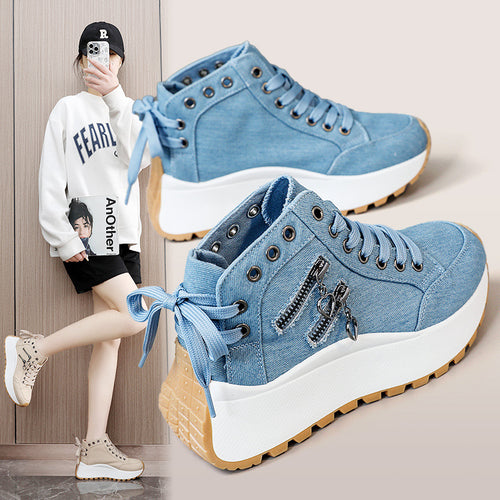 Damen sportive High-Top Sneakers mit modischem Reißverschluss und rutschfester Sohle EB