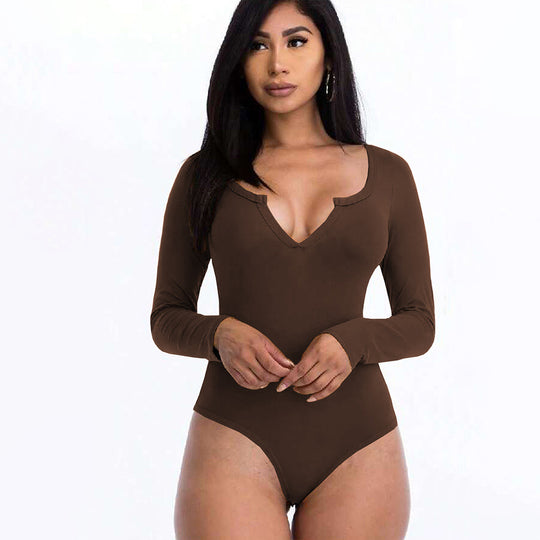 Damen figurbetontes V-Ausschnitt-Stringbody mit langen Ärmeln Eichborn Berlin