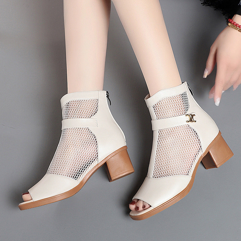 Damen Modische Ankle Boots mit luftiger Netzstruktur und eleganter Schnalle EB
