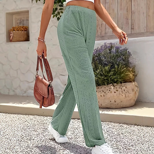 Damen Leichte weite Hose mit luftiger Stickerei EB